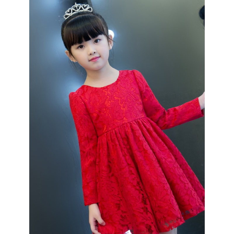 huayangtu女童连衣裙春装儿童裙子洋气春秋小女孩红色公主裙秋冬旗袍