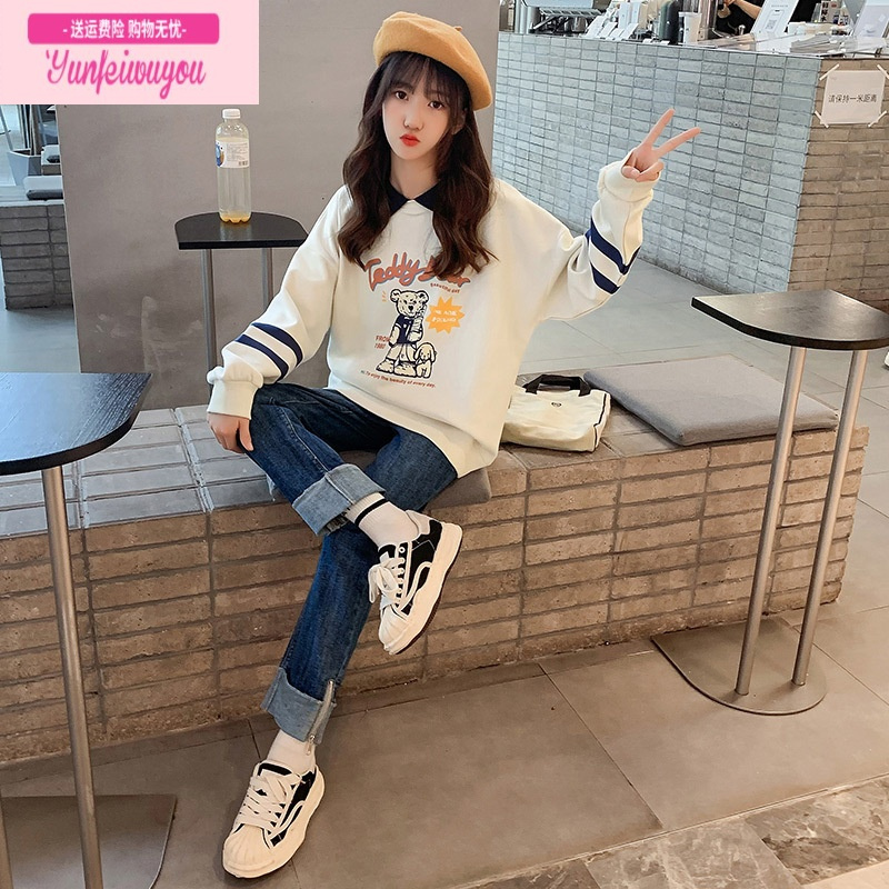 七斓女童卫衣春秋季装2022新款大童炸街Polo衫女孩打底衫长袖儿童上衣