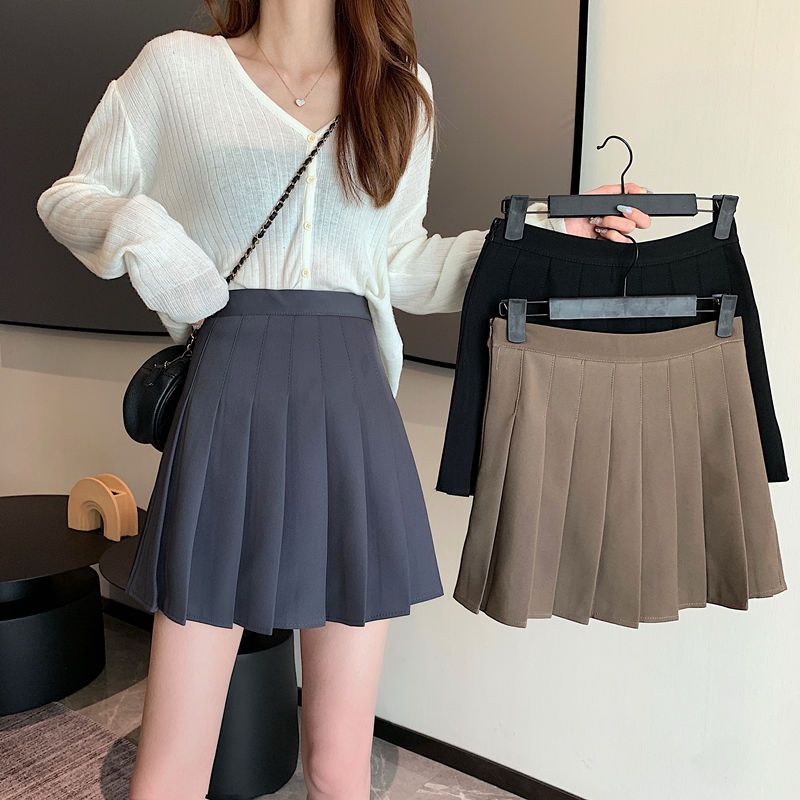 大码学院风百褶裙半身裙女2021春秋胖妹妹韩版高腰褶皱短裙a字裙