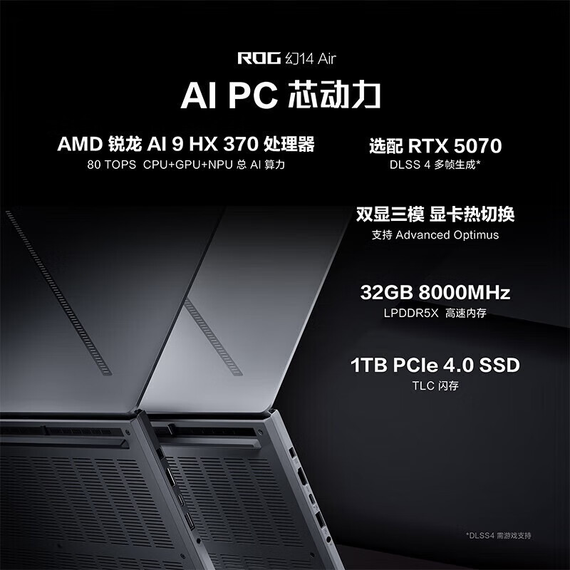 华硕(ASUS)玩家国度 ROG幻14 Air 14英寸设计师轻薄高性能游戏本笔记本电脑 AI9-HX370 32G 1T 5060-8G 2.8K 120HZ 白高清大图