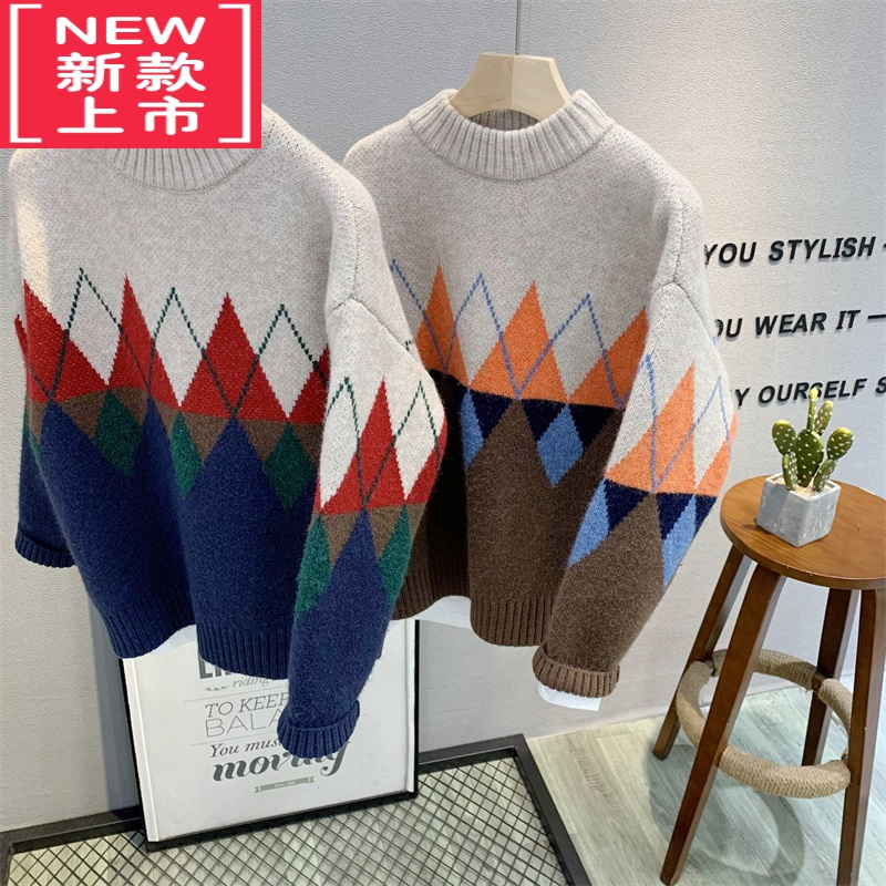 可莉允卡芙恰恰童装 中大童韩版圆领针织衫2022冬款时尚保暖毛衣潮