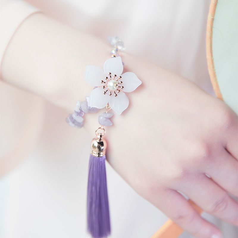 水晶手链女古风流苏超仙清新闺蜜手镯手饰中国风复古宫廷汉服配饰简易