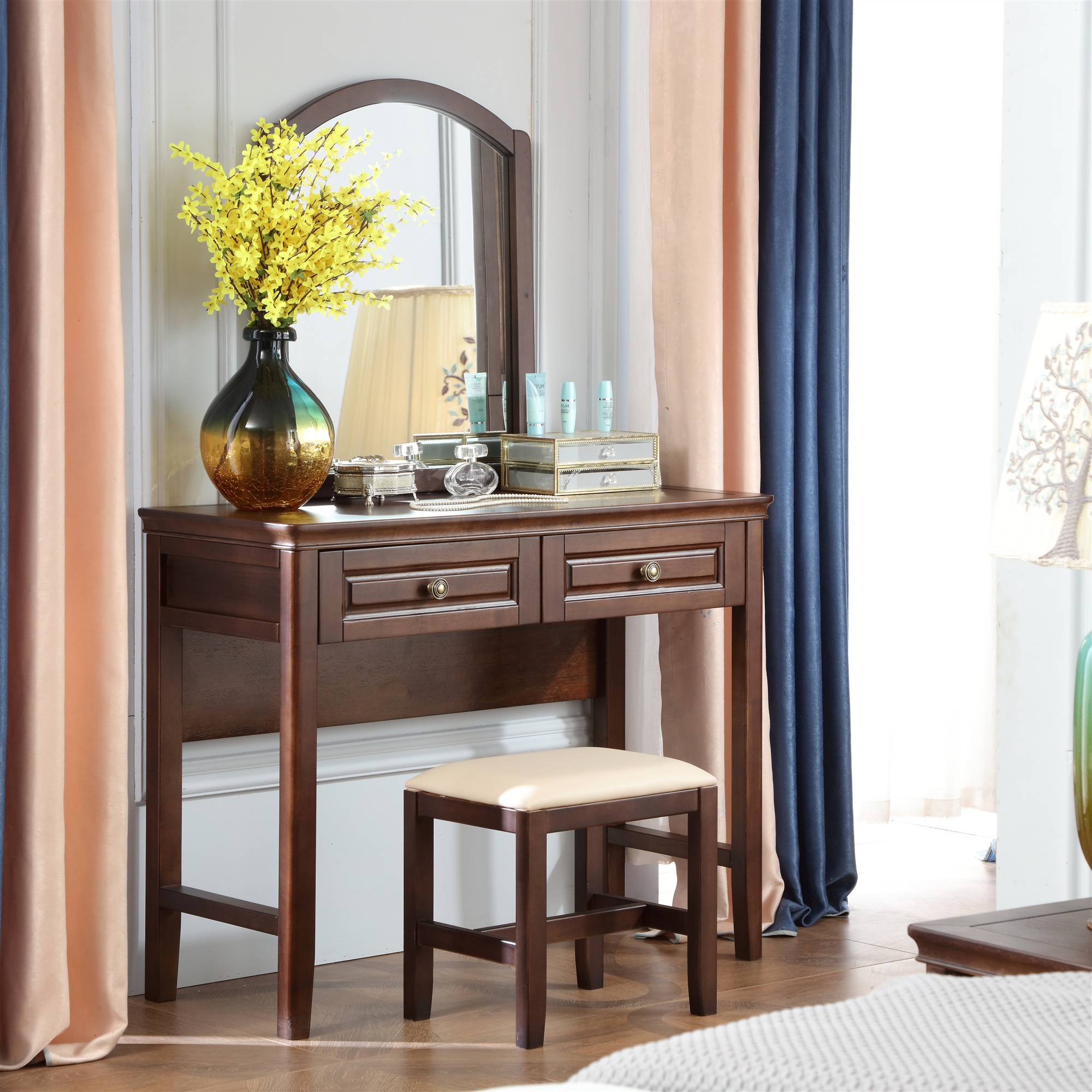 美式实木复古梳妆台