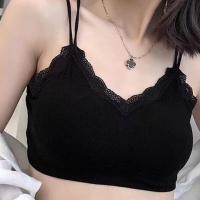 波迷娜(BOMINA)心机小吊带美背夏季性感百搭夏季内搭蕾丝拼接后交叉美背小吊带背心女 打底百搭性感 黑色薄垫 均码