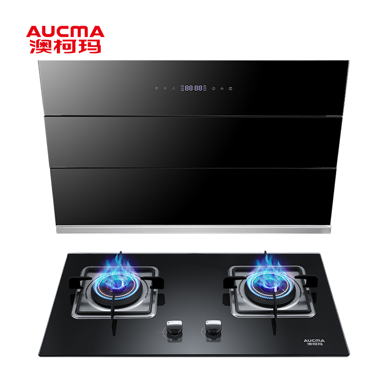 澳柯玛(AUCMA)触控式抽油烟机燃气灶煤气灶套餐MJ717+3D13B侧吸式 19立方天然气高清大图