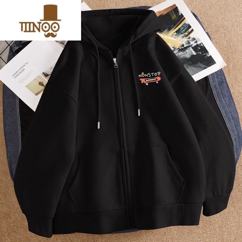 YANXU美式拉链卫衣男薄款ins潮流休闲宽松情侣装连帽开衫上衣外开高清大图