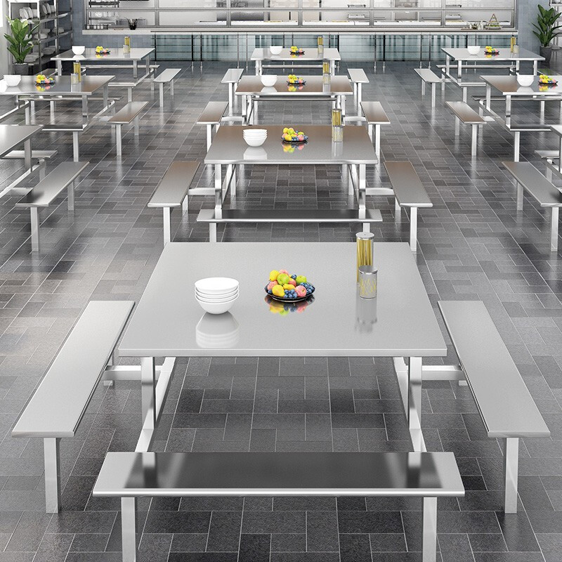 绵冠MIANGUAN餐桌学生食堂公司职员餐桌户外桌椅一体小吃店餐桌长方形高清大图