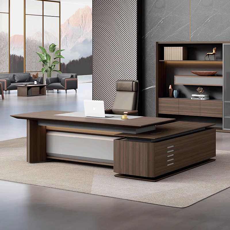 质凡 轻奢单人大气班台经理桌文件柜组合高清大图