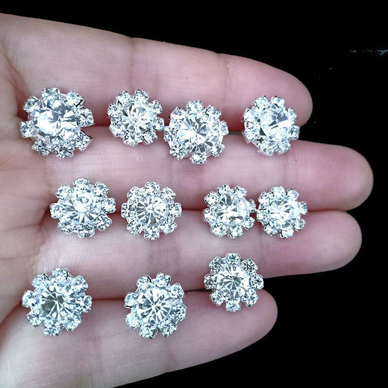 1厘米扣子纽扣金属水钻扣手缝扣镶钻扣钻石扣衬衫礼服扣婚纱扣银色