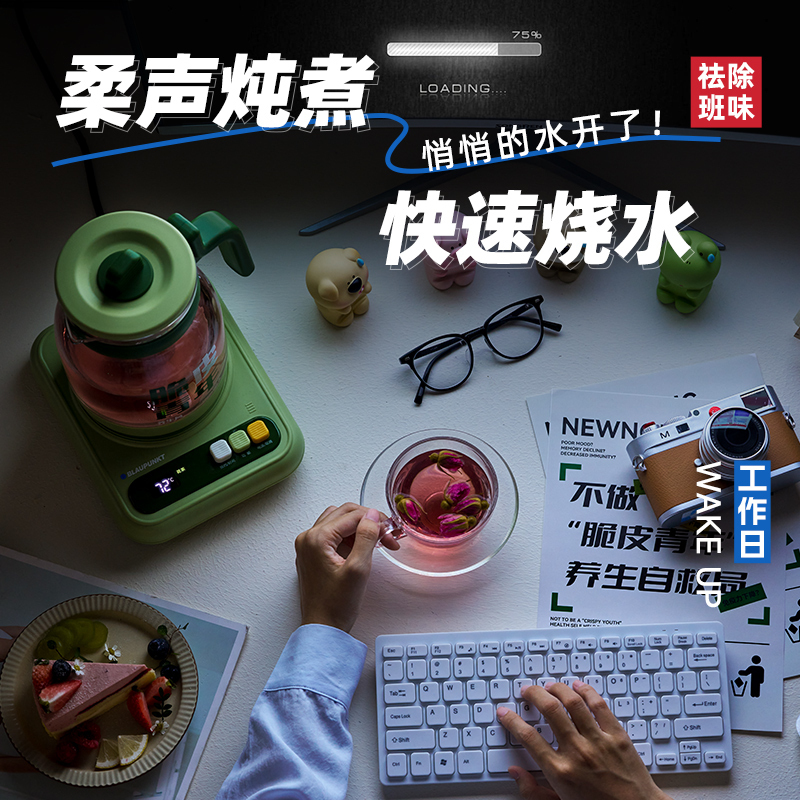 蓝宝(BLAUPUNKT)养生壶煮茶壶恒温水壶烧水壶 柔音保温一体迷你办公室 家用花茶壶炖煮壶小气泡防糊防溢HP02