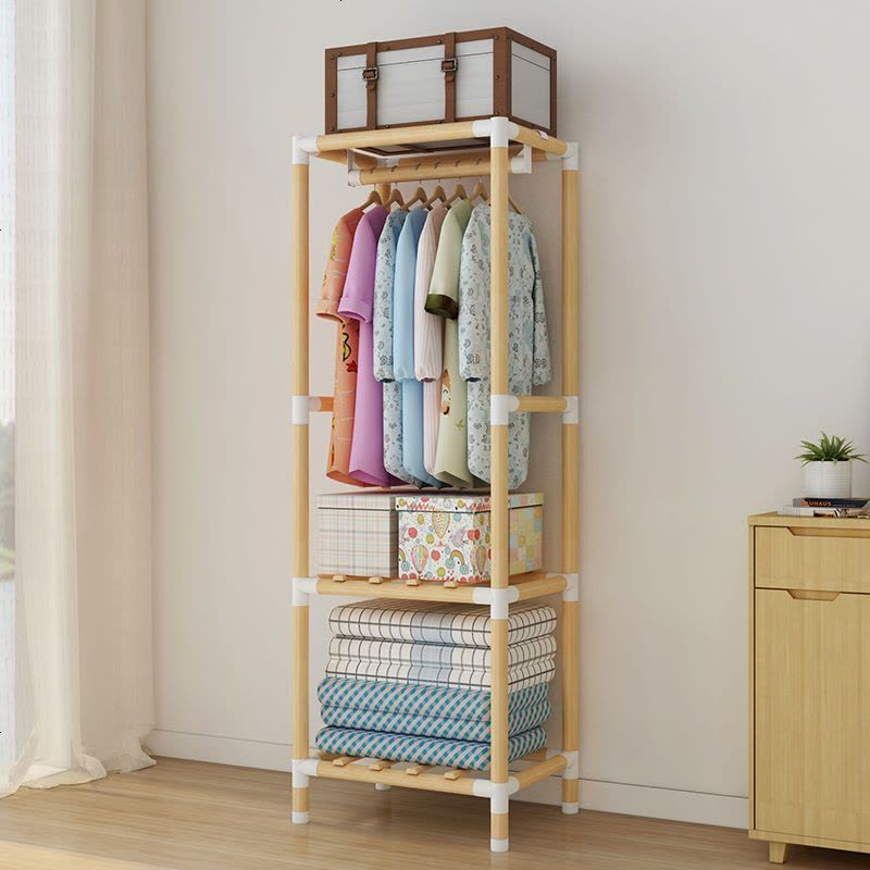 简易衣柜衣帽架实木多功能落地挂衣架卧室置物架衣服收纳柜子 Y1衣帽架图片