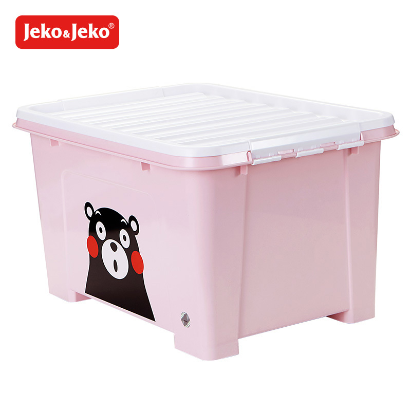 JEKO&JEKO酷ma萌熊本熊卡通特大号50L塑料收纳整理箱玩具衣服储物箱带滑轮盒子SWB-5458