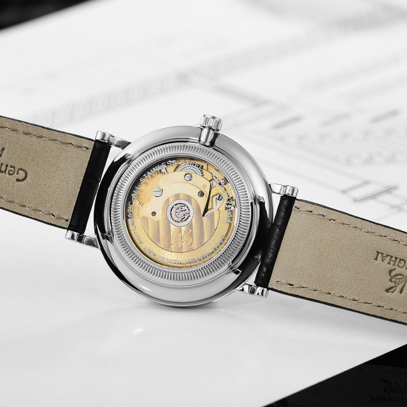 上海shanghai牌手表正品男士机械表全自动机械表镂空设计真皮表带时尚