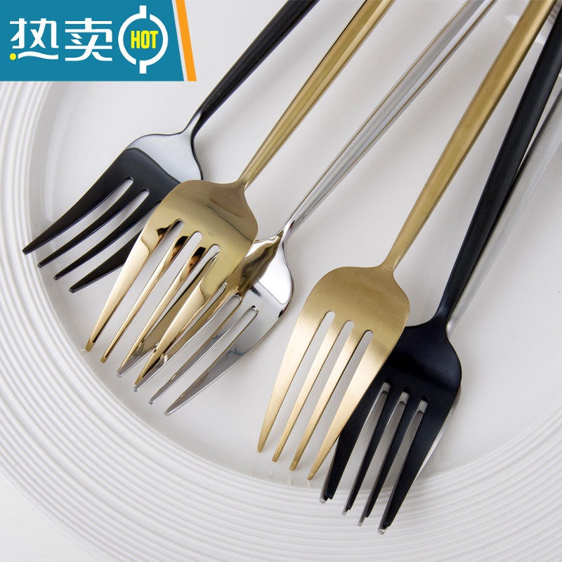 敬平OUDING北欧风INS长柄304不锈钢叉子餐叉西餐主餐叉水果沙拉牛排叉 全银牙签高清大图