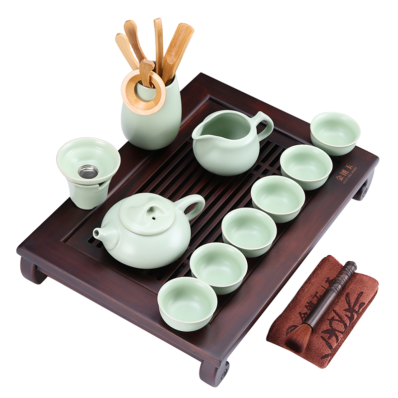 金镶玉 竹木小博古汝窑茶具 套装高清大图