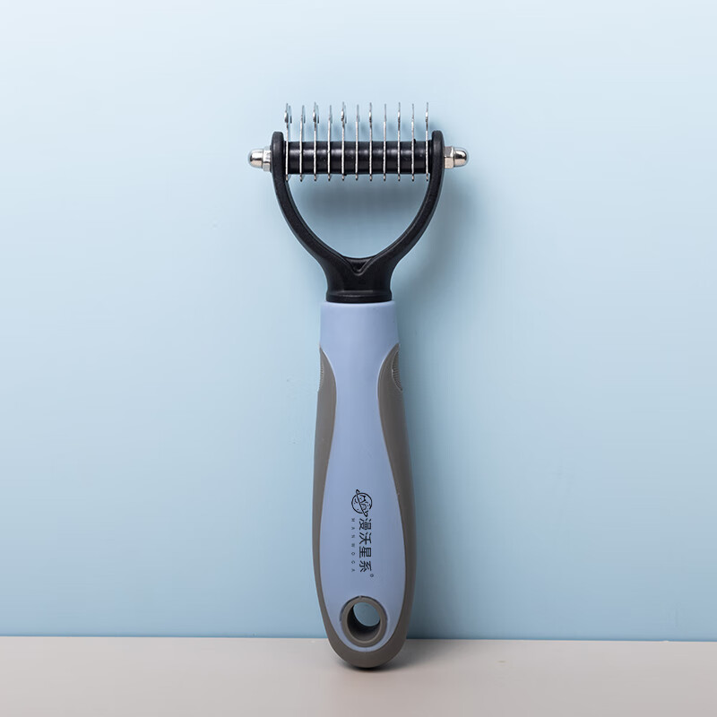 漫沃星系MANWOGA宠物双面开结梳MC-S303蓝色(小号)一键自洁深层除毛 猫梳子狗梳子