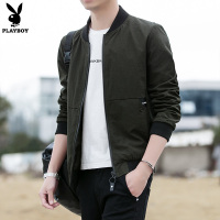 花花公子(PLAYBOY)2019春秋季男士休闲夹克男青年时尚潮流棒球服外套飞行员修身夹克休闲外套