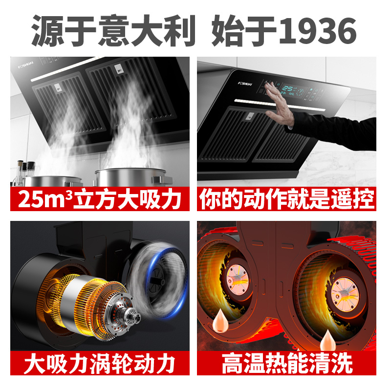 方帅(FOSHUAI)25m³双电机油烟分离 家用抽油烟机单机侧吸式 C02厨房大功率大吸力吸烟机自动清洗排烟罩挥手感应