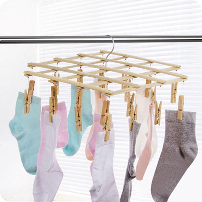 竹子裤架衣架多夹子裤夹衣夹竹夹子晒袜子内衣架多夹子竹木晾衣架视频