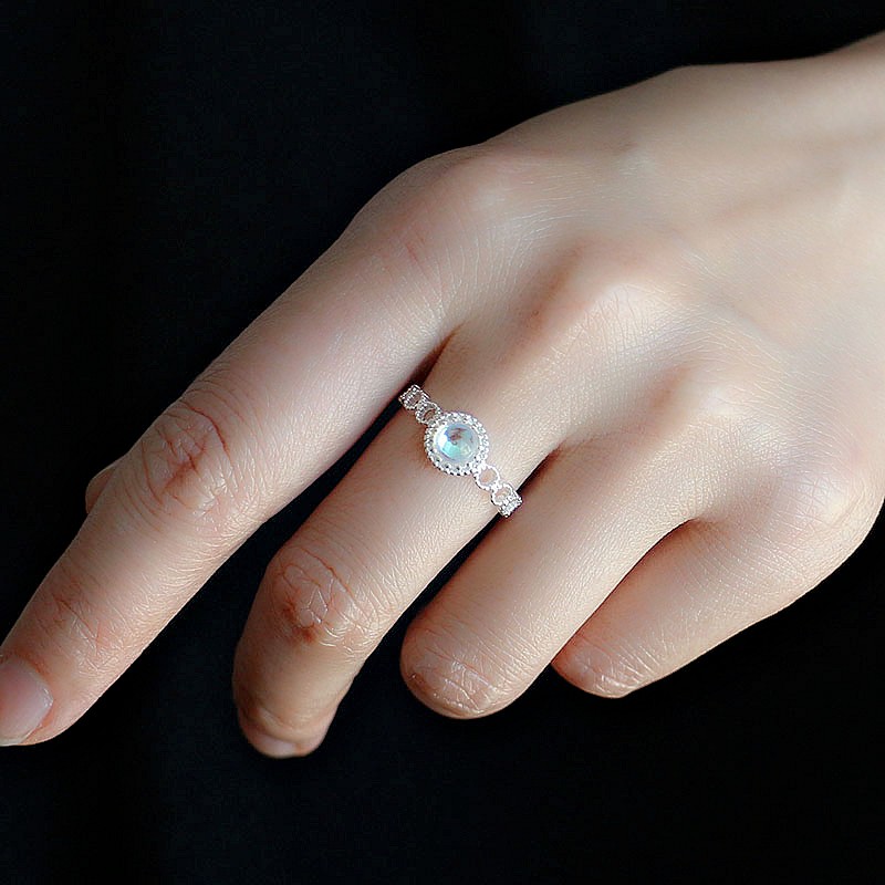 S925纯银月光石镂空圆圈戒指女小众设计感仙气质开口指环闺蜜送礼送女朋友老婆情人节七夕生日礼物