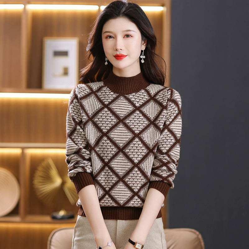 2024春秋新款山羊绒衫女针织衫打底衫毛衣圆领羊毛衫女修身短款毛衣女长袖简约绣花修身半高领毛针织衫女多款高清大图