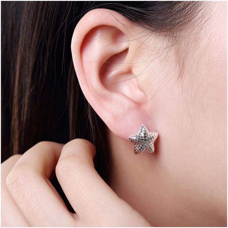 E032 Women silver plated earring 镀925纯银耳钉时尚清新耳环女