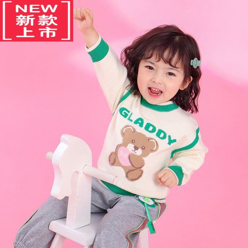 可莉允女童小熊圆领毛衣秋冬2022新款儿童洋气针织衫女宝宝深秋打底上衣图片