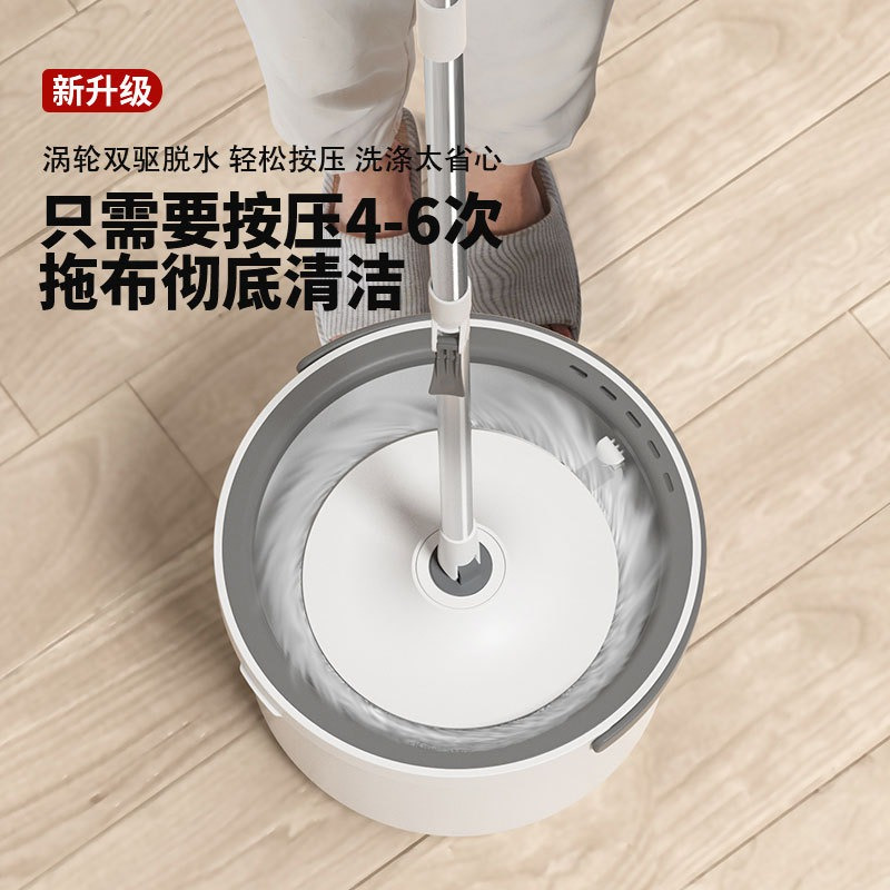 丽佳邦净污分离懒人免手洗家用一拖净带桶拖布平板拖地神器旋转拖把 灰白方盘款 - 净污分离拖把套装[网购2布]高清大图