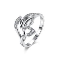 R852 Women Silver Rings 水晶叶子镂空戒指日韩指环简约戒子女生送女朋友七夕情人节礼物