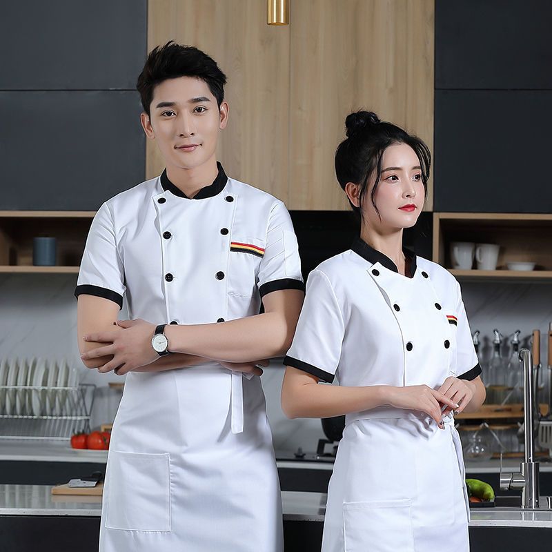 白色上衣m厨师服短袖套装男饭店餐厅食堂厨房衣服大码夏季薄款厨师