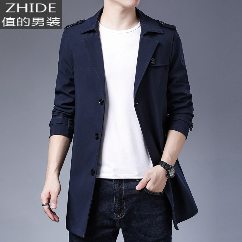 suntek休闲风衣男外套宽松韩版春秋季男士中长款夹克青年英伦风外衣男