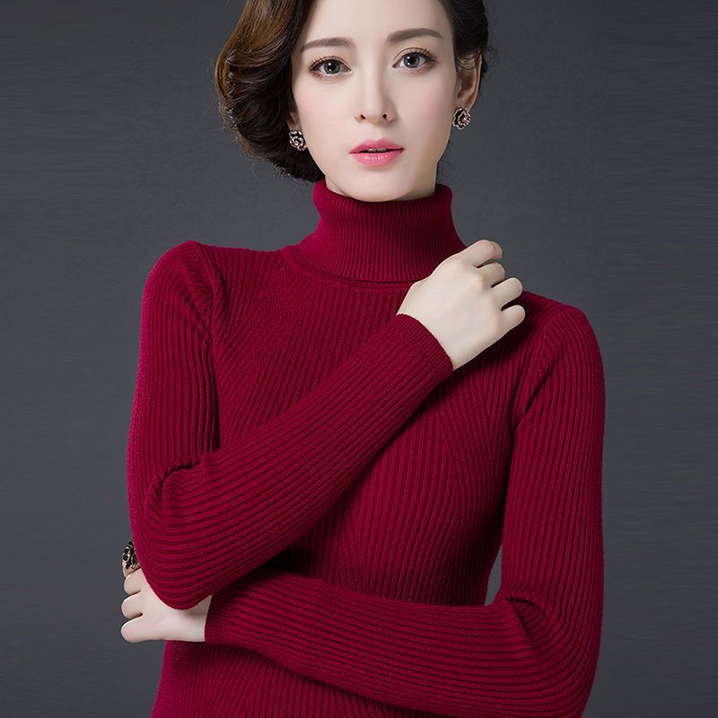 毛衣针织衫女打底衫2021秋冬新款韩版修身高领内搭套头上衣大码女