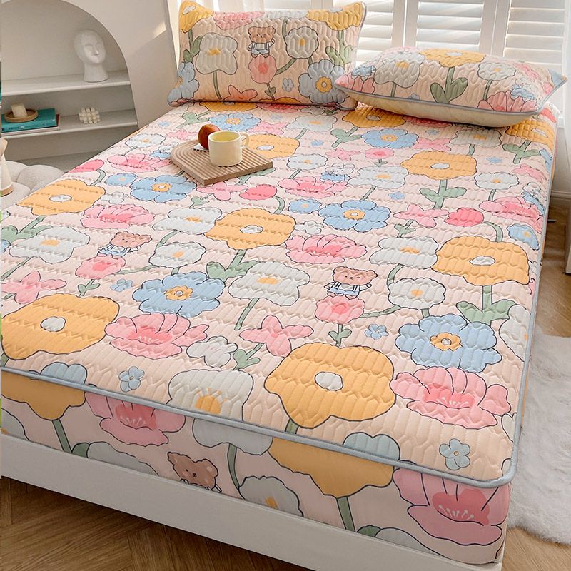 冰丝乳胶凉席三件套床笠款宿舍学生单人可水洗夏凉垫空调席 花团锦簇A类母婴级面料凉而不冰 180x200cm乳胶单床笠