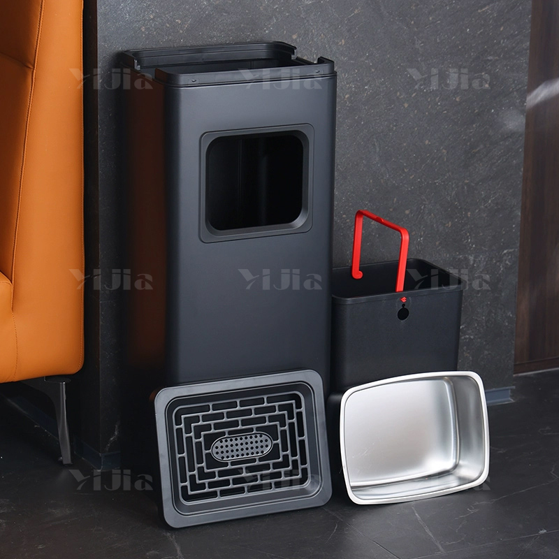 翌嘉YJ4123006 不锈钢酒店垃圾桶大堂宾馆方口立式垃圾桶 灰色 16L 310*235*745高清大图