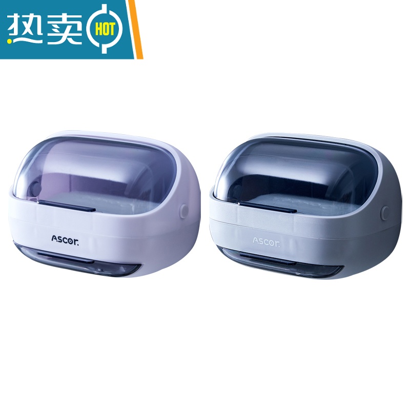 敬平肥皂盒香皂置物架壁挂式沥水免打孔家用带盖放器新款卫生间浴室 月牙白+磨石灰【翻盖设计/抽取接水盘】