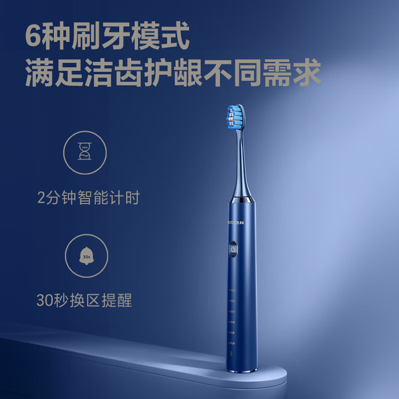 飞科(FLYCO) 电动牙刷 成人智能 声波震动深度清洁 全身水洗护龈牙刷 宝石蓝 FT7205高清大图
