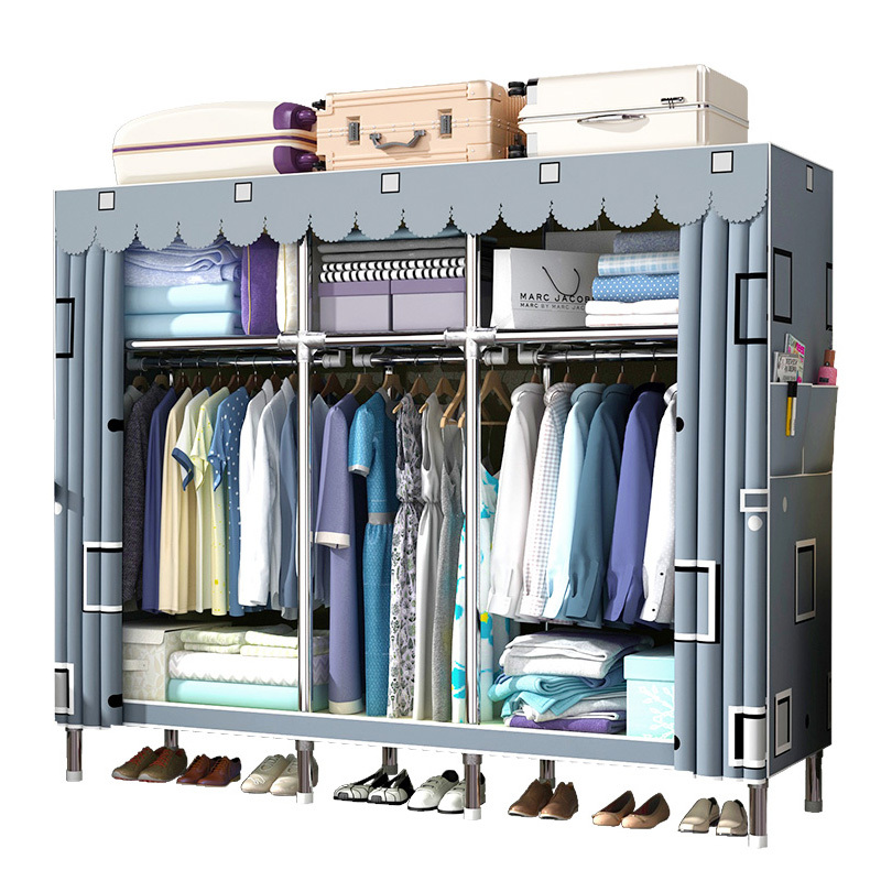 衣柜家用卧室简易布衣柜现代简约出租房用钢管加粗加固组装收纳柜