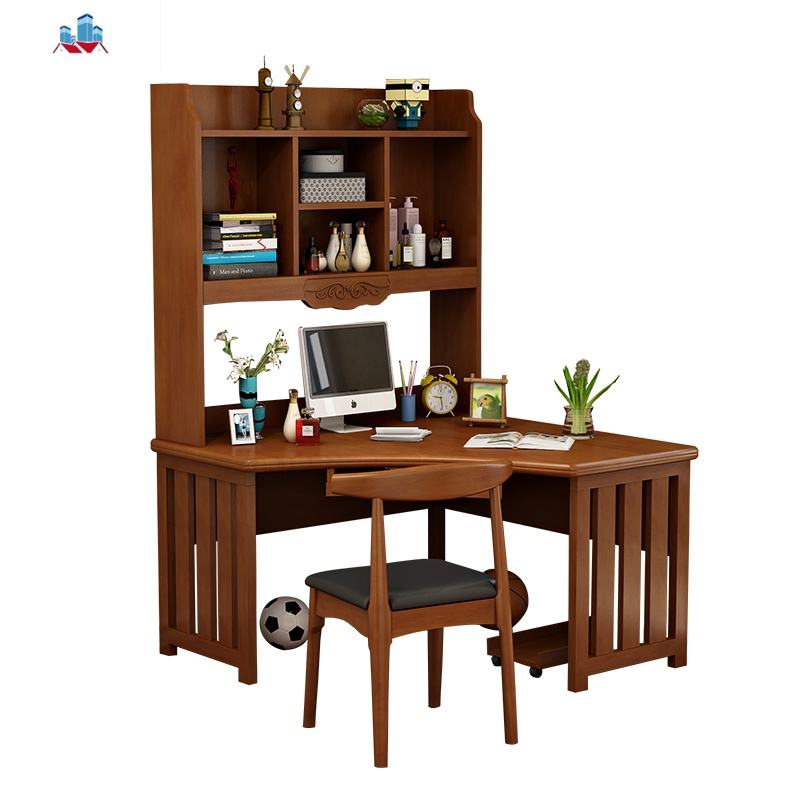 全实木转角书桌书架组合家用书柜一体简约现代电脑桌拐角写字台泰空仓