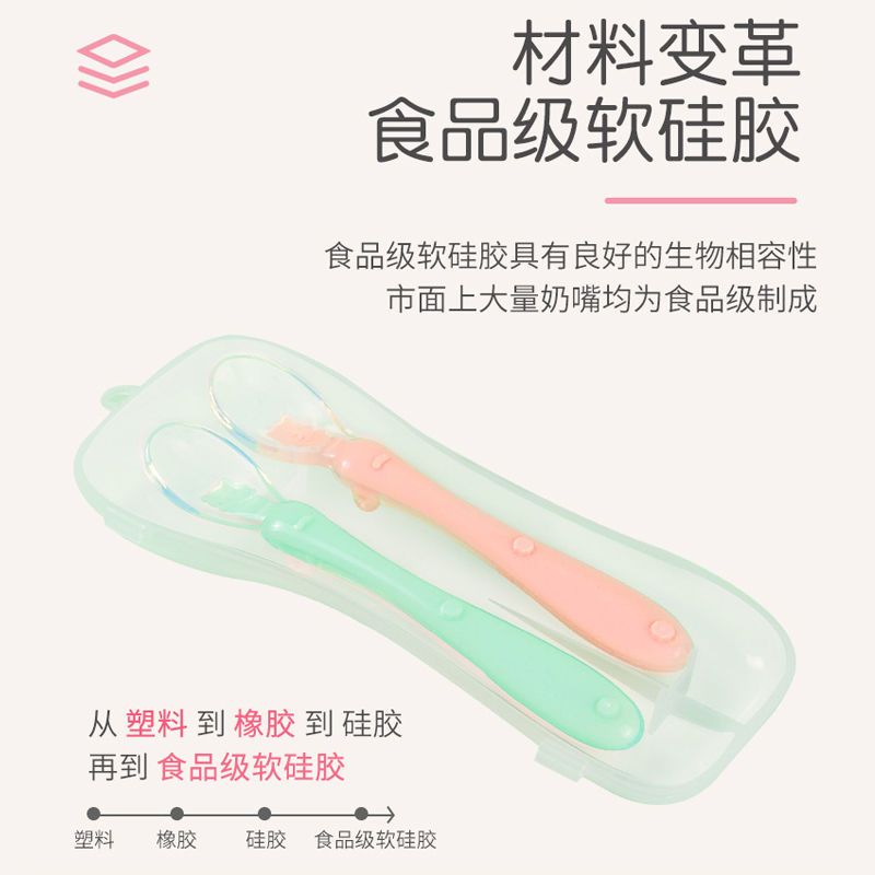 新生婴儿勺子宝宝硅胶软勺儿童餐具学吃饭训练勺喂水辅食小勺软头 樱花粉 硅胶软勺大勺1支(1岁以上使用)