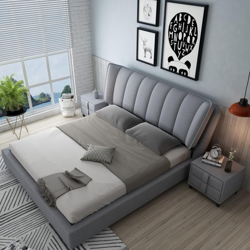 美式布艺床简约现代可拆洗北欧布床1.8米双人床小户型北欧网红床 单床+2个床头柜1000mm*2000mm组装式架子床