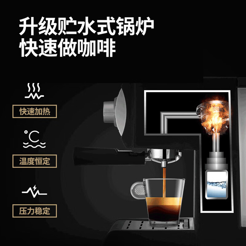 东菱(DonLim) DL-KF6001咖啡机家用半全自动意式浓缩办公室商用高压萃取蒸汽打奶泡机高清大图