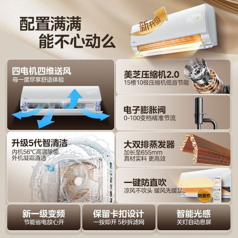 美的(Midea)空调挂机酷省电2代海思芯片二代大1匹客厅卧室家用一级能效变频冷暖壁挂式智能空调KFR-26GW/KS2图片