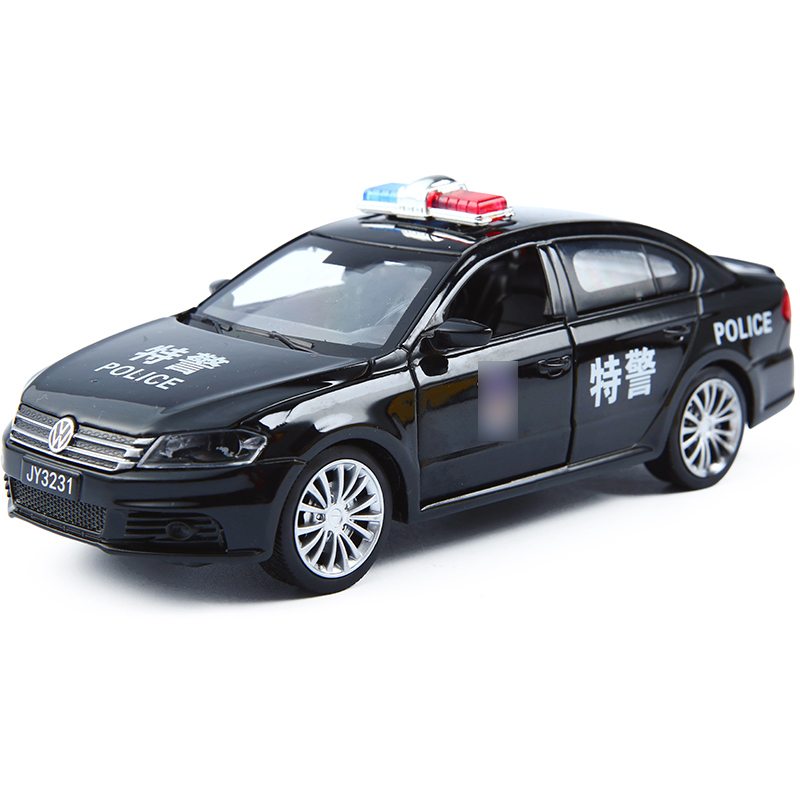 大众朗逸警车合金汽车模型警笛音效声光回力小汽车儿童礼盒玩具白色