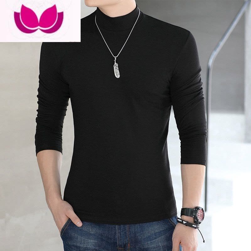 七斓中半高领打底衫男士长袖t恤纯色修身大码保暖秋衣韩版图片