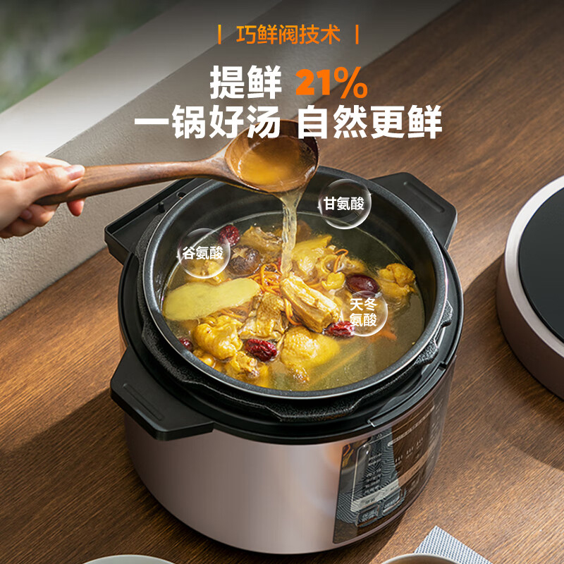 美的电压力锅5L双胆高压锅全自动智能预约多功能蒸煮YL50M3-751高清大图
