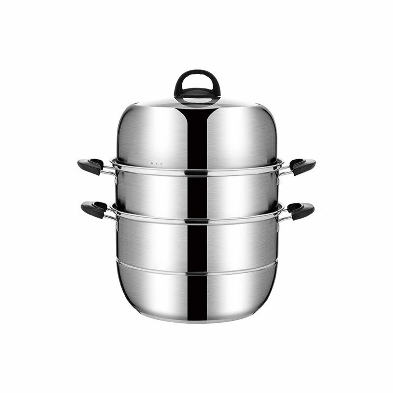 栢士德BYSTON奥氏体型不锈钢维克三层蒸锅 家用加厚多用汤锅大容量可视盖蒸馒头28CM BST-151!高清大图