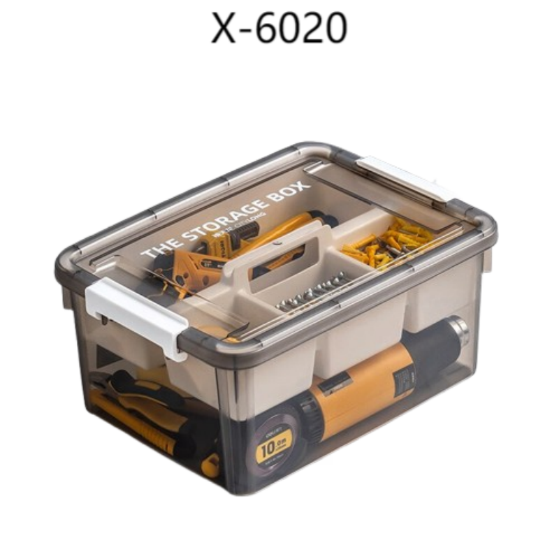 禧天龙(Citylong) X-6020收纳箱(高透烟熏灰)多功能双层隔板分类手提美术生专用绘画工具储存箱*2个装