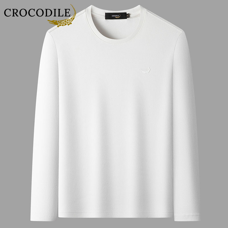 鳄鱼恤CROCODILE 长袖t恤男圆领纯色宽松透气打底衫休闲百搭男装上衣高清大图