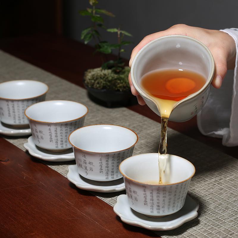 仿古月白汝窑开片心经杯功夫主人杯单杯 陶瓷茶具茶杯品茗杯 三维工匠 汝窑心经杯-敞口杯高清大图