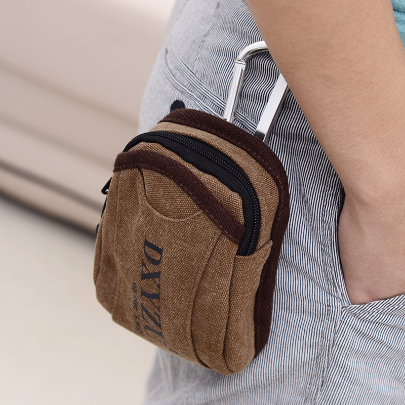新款帆布百搭手臂包运动手机挂包户外腰带包休闲手机包潮男腰包卡其色